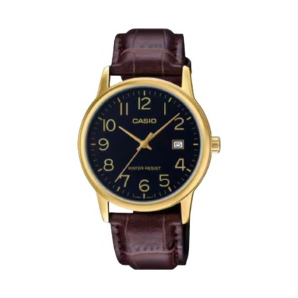 Casio General MTP-V002GL-1B Dark Brown Leather Band Men Watch